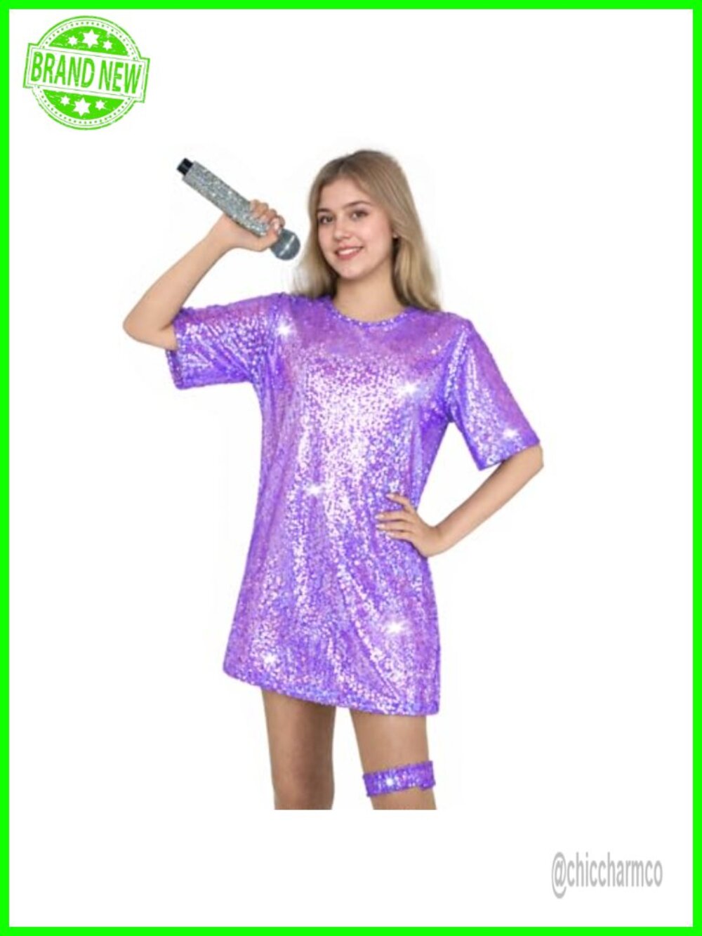 Sequin Mini Dress Short Sleeve Round Neck Tie Backless Loose Shift Tunic